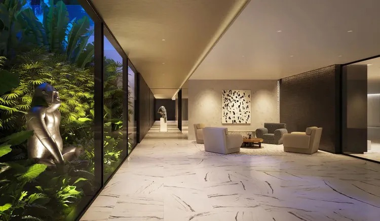Art-curated lobby at Rosewood Residences Miami Beach